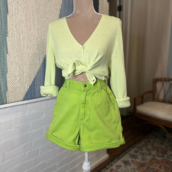 Lee Green Riveteted Dungarees Denim Shorts - Picture 2 of 10